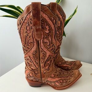 JB Dillion Leather Cowboy boots, tan/rose gold, size 8B